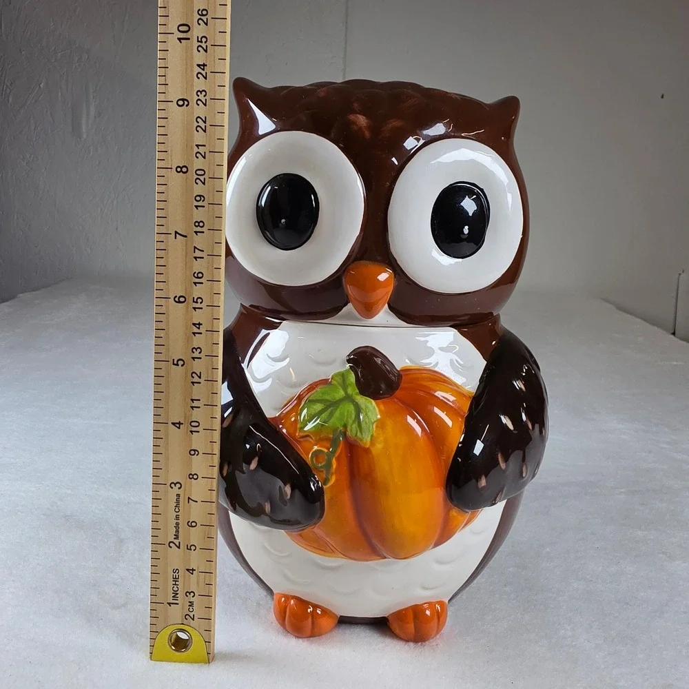 Home‎ Accents Ceramic Owl Cookie Jar with Pumpkin Fall Thanksgiving Decor Brown